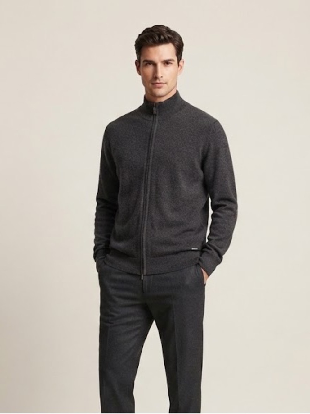 Sand Copenhagen Gray Merino Wool Zip-Up Sweater | Size Medium